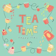Tea time happy doodle illustration pastel color vector