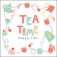 Tea time happy doodle illustration pastel color vector N2