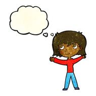 cartoon happy girl with thought bubble N99