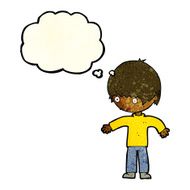 cartoon confused boy with thought bubble N10