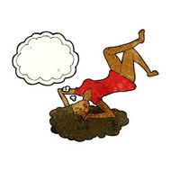 cartoon woman lying on floor with thought bubble N22