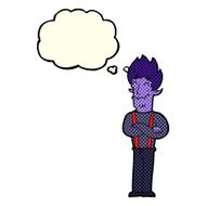 cartoon happy vampire man with thought bubble N33
