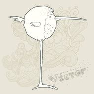Illustration hand drawn vector retro cartoon bird with abstract floral N7