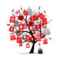 Shopping bags on tree for your design big sale concept