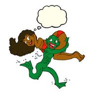cartoon swamp monster carrying girl in bikini with thought bubbl N10