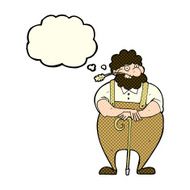 cartoon farmer leaning on walking stick with thought bubble N8