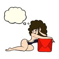 cartoon pin up woman with box thought bubble N11