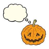 cartoon grinning pumpkin with thought bubble N11