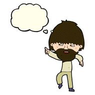 cartoon bearded man pointing and laughing with thought bubble N11