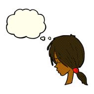 Cartoon Girl Looking Thoughtful With Thought Bubble N12