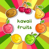 Background with cute kawaii smiling fruits stickers N2