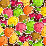 Seamless pattern with cute kawaii smiling fruits stickers N2