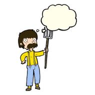 cartoon farmer with pitchfork thought bubble N10