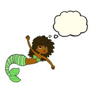 cartoon pretty mermaid waving with thought bubble N11