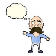 cartoon worried old man with thought bubble N22