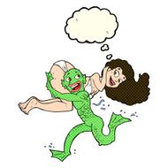 cartoon swamp monster carrying girl in bikini with thought bubbl N11