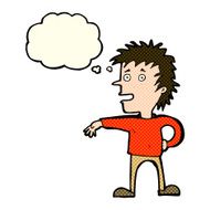 cartoon man making dismissive gesture with thought bubble N22