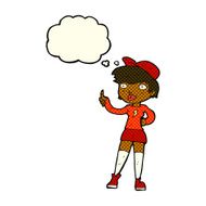 cartoon skater girl giving thumbs up symbol with thought bubble N11