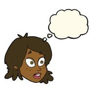 cartoon female face with surprised expression thought bubbl N22