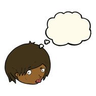 cartoon female face with raised eyebrow thought bubble N11