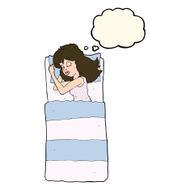 cartoon sleeping woman with thought bubble N10