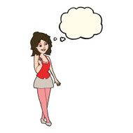 cartoon attractive office woman with thought bubble N11