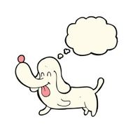 cartoon happy dog with thought bubble N95