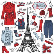 Paris style Fashion clothing set Colored tricolor Sketch