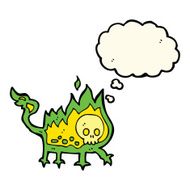 cartoon little fire demon with thought bubble N26