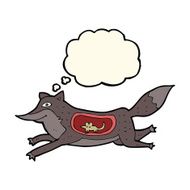 cartoon wolf with mouse in belly thought bubble N7