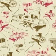 Vector hand draw seamless patern with steam trains