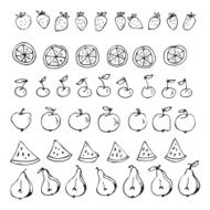 Hand drawn fruits line border set
