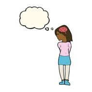 cartoon brainy woman with thought bubble N11