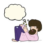 cartoon hippie man with thought bubble N13