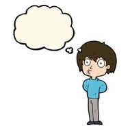 cartoon impressed boy with thought bubble N7