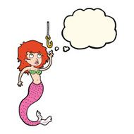 cartoon mermaid and fish hook with thought bubble N11