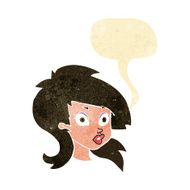 cartoon pretty surprised woman with speech bubble N12