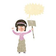 cartoon vicorian woman protesting with speech bubble N8