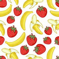Strawberries and bananas seamless pattern