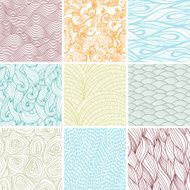 Set of nine colored wavy curly seamless textures