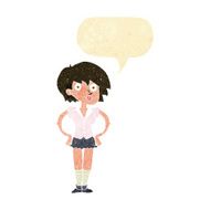 cartoon surprised woman with hands on hips speech bubble N12