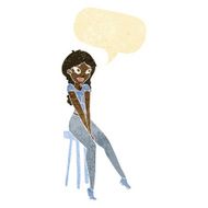 cartoon pretty girl on stool with speech bubble N12