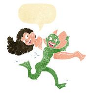 cartoon swamp monster carrying girl in bikini with speech bubble N12