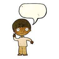 cartoon boy giving peace sign with speech bubble N12