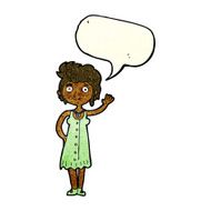 cartoon hippie woman waving with speech bubble N11