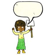 cartoon hippie girl with protest sign speech bubble N10