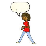 cartoon woman walking with speech bubble N11