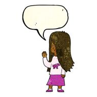 cartoon girl with pony shirt waving speech bubble N11