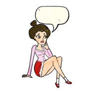 cartoon attractive woman sitting thinking with speech bubble N11
