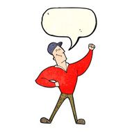 cartoon man striking heroic pose with speech bubble N11